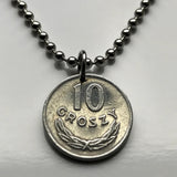 1949 Poland Polska 10 Groszy coin pendant white Polish eagle Warsaw Łódź Toruń Zakopane Oświęcim Kołobrzeg Kashubian Białystok Wawel n003467