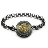 2018 Mexico 5 Pesos coin rolo link bracelet Mexican golden eagle Puebla Oaxaca Juárez Morelia Chiapas Tijuana León Monterrey Culiacán Veracruz Yucatán Jalisco Acapulco Cancun Cuernavaca Pachuca Durango Sinaloa Ecatepec Chihuahua Zócalo Aztec b000106