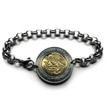 2015 Mexico 5 Pesos coin rolo link bracelet Mexican golden eagle Puebla Oaxaca Juárez Morelia Chiapas Tijuana León Monterrey Culiacán Veracruz Yucatán Jalisco Acapulco Cancun Cuernavaca Pachuca Durango Sinaloa Ecatepec Chihuahua Zócalo Aztec b000106