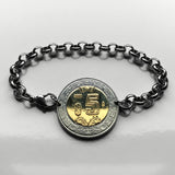 2015 Mexico 5 Pesos coin rolo link bracelet Mexican golden eagle Puebla Oaxaca Juárez Morelia Chiapas Tijuana León Monterrey Culiacán Veracruz Yucatán Jalisco Acapulco Cancun Cuernavaca Pachuca Durango Sinaloa Ecatepec Chihuahua Zócalo Aztec b000106