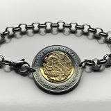 2015 Mexico 5 Pesos coin rolo link bracelet Mexican golden eagle Puebla Oaxaca Juárez Morelia Chiapas Tijuana León Monterrey Culiacán Veracruz Yucatán Jalisco Acapulco Cancun Cuernavaca Pachuca Durango Sinaloa Ecatepec Chihuahua Zócalo Aztec b000106