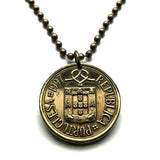 1997 Portugal 10 Escudos coin pendant necklace Portuguese Quinas castles Porto Lisbon Braga Faro Lagoa Sintra Coimbra Évora Vasco da Gama Maria de Belém Algarve Guimarães Mirandese n001086