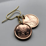 South Africa 2 Cents coin earrings African eagle fish Secretarybird Cape Town Pretoria Bloemfontein Port Elizabeth Johannesburg Durban Afrikaans Soweto Bantu Zulu isiZulu Xhosa Tswana Kgalagadi desert Kruger National Park Northern Sotho Gauteng e000487