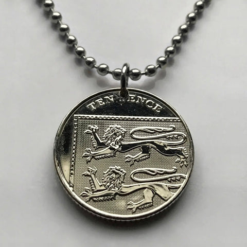 2017 England United Kingdom Great Britain 10 Pence coin pendant necklace English lions London Manchester Birmingham Sheffield Liverpool Leeds Newcastle Reading Portsmouth Norwich Essex Kent n002256