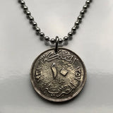 1938 Egypt 10 Milliemes coin pendant King Farouk I Cairo Alexandria Thebes Nile Mansoura Tanta Faiyum Karnak Asyut Dahab Taba Nubia n003519