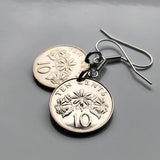 1986 Singapore Singapura 10 Cents coin earrings Star Jasmine flower Bedok Lion City Yishun Choa Chu Kang Punggol Ang Mo Kio Bukit Batok Chinese e000008