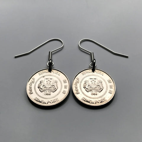 1986 Singapore Singapura 10 Cents coin earrings Star Jasmine flower Bedok Lion City Yishun Choa Chu Kang Punggol Ang Mo Kio Bukit Batok Chinese e000008