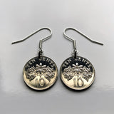 1986 Singapore Singapura 10 Cents coin earrings Star Jasmine flower Bedok Lion City Yishun Choa Chu Kang Punggol Ang Mo Kio Bukit Batok Chinese e000008