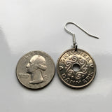 Denmark Danmark 2 Kroner coin dangle drop earrings jewelry Danish royal crown initial M Dane Copenhagen Aarhus Odense Aalborg Esbjerg Randers Jutland Viking Norsemen Scandinavia Nordic Zealand e000488