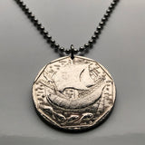 Portugal 50 Escudos coin pendant necklace Portuguese caravela ship Quinas Lisbon Porto Braga Sintra Coimbra Faro Lagoa Algarve Praia da Marinha Vasco da Gama navigator sail ocean sea n000366