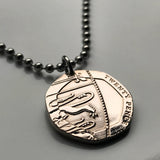 2010 England United Kingdom 20 Pence coin pendant English lions London Royal shield Birmingham Liverpool Sheffield Leeds Manchester Bristol Nottingham York Bradford Newcastle Great Britain n000947