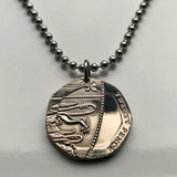 2010 England United Kingdom 20 Pence coin pendant English lions London Royal shield Birmingham Liverpool Sheffield Leeds Manchester Bristol Nottingham York Bradford Newcastle Great Britain n000947