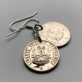 1975 Haiti 5 Cents coin earrings Haitian flags cannons palm trees Paul Magloire Port-au-Prince Cap-Haïtien Carrefour Delmas Pétion-Ville Port-de-Paix Croix des Bouquets Jacmel Léogâne Cayes Citadelle Laferrière Sans-Souci Minot Artibonite Gonaïves e000491