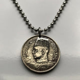 1938 Egypt 10 Milliemes coin pendant King Farouk I Cairo Alexandria Thebes Nile Mansoura Tanta Faiyum Karnak Asyut Dahab Taba Nubia n003519