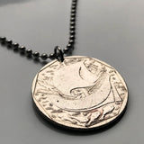 Portugal 50 Escudos coin pendant necklace Portuguese caravela ship Quinas Lisbon Porto Braga Sintra Coimbra Faro Lagoa Algarve Praia da Marinha Vasco da Gama navigator sail ocean sea n000366