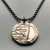 2010 England United Kingdom 20 Pence coin pendant English lions London Royal shield Birmingham Liverpool Sheffield Leeds Manchester Bristol Nottingham York Bradford Newcastle Great Britain n000947