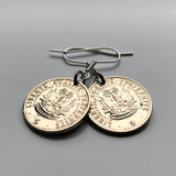 1975 Haiti 5 Cents coin earrings Haitian flags cannons palm trees Paul Magloire Port-au-Prince Cap-Haïtien Carrefour Delmas Pétion-Ville Port-de-Paix Croix des Bouquets Jacmel Léogâne Cayes Citadelle Laferrière Sans-Souci Minot Artibonite Gonaïves e000491