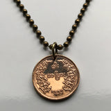 1955 Burma Myanmar 5 Pyas coin pendant necklace Burmese jewelry Chinthe Chinze guardian lion Buddhist pagoda kyaung Naypyidaw Yangon Mandalay Bago Hpa-An Taunggyi Monywa Bamar Shan Pagan Mrauk U Shwedagon Pyu n002642