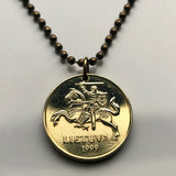 2008 Litauen Lietuva 20 Centu Münze Anhänger Halskette Schmuck Vytis Pferd auf dem Rücken gepanzerter Ritter Vilnius Kaunas Klaipėda Siauliai mittelalterlich Vityaz Marijampole Jonava Utena Kurische Nehrung Panevezys Pahonia Alytus n001104