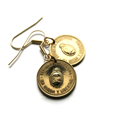 1992 Argentina 10 Centavos coin earrings Sol de Mayo Buenos Aires Mar del Plata Tucumán Salta San Juan Entre Ríos Río de la Plata Puerto Madero Quilmes Córdoba Rosario Mendoza Lanús Santa Fe Mataderos Patagonia Pampas gauchos Corrientes Gran Chaco e000140