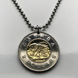 1996 Canada 2 Dollars coin pendant Canadian Polar Bear Arctic Ice Toronto Montreal Vancouver Calgary Edmonton Ottawa Québec Winnipeg Mississauga Hamilton Ontario Manitoba Alberta Victoria Halifax British Columbia Nova Scotia New Brunswick Nunavut k000018