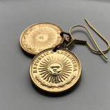 1975 Argentina 1 Peso coin earrings Sol de Mayo Buenos Aires Córdoba Río de la Plata Rosario Mendoza La Plata Tucumán Salta Santa Fe e000512
