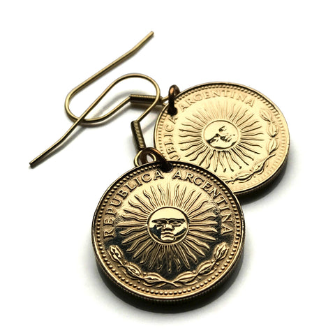 1975 Argentina 1 Peso coin earrings Sol de Mayo Buenos Aires Córdoba Río de la Plata Rosario Mendoza La Plata Tucumán Salta Santa Fe e000512