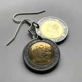 Pendientes de moneda de 5 soles de Perú, joyería de moda, misteriosa línea de Nazca, pájaro cóndor, Ica, antiguos geoglifos, Piura, Cusco, Chimbote, Tacna, Juliaca, Puno, UNESCO e000461
