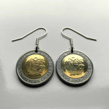 Pendientes de moneda de 5 soles de Perú, joyería de moda, misteriosa línea de Nazca, pájaro cóndor, Ica, antiguos geoglifos, Piura, Cusco, Chimbote, Tacna, Juliaca, Puno, UNESCO e000461