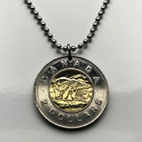 1996 Canada 2 Dollars coin pendant Canadian Polar Bear Arctic Ice Toronto Montreal Vancouver Calgary Edmonton Ottawa Québec Winnipeg Mississauga Hamilton Ontario Manitoba Alberta Victoria Halifax British Columbia Nova Scotia New Brunswick Nunavut k000018