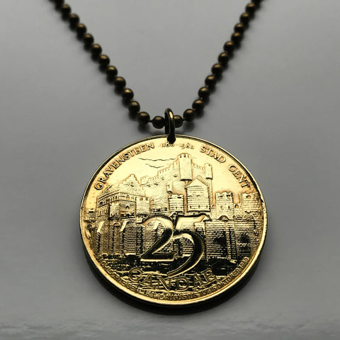 1980 Belgium Ghent Gent 25 Gandae trade token pendant Gravensteen medieval castle Counts of East Flanders river Lys Bruges Liege Limbourg Bilstain Wallonia Namur Charleroi Schaerbeek Mechelen n003559