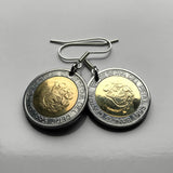 Pendientes de moneda de 5 soles de Perú, joyería de moda, misteriosa línea de Nazca, pájaro cóndor, Ica, antiguos geoglifos, Piura, Cusco, Chimbote, Tacna, Juliaca, Puno, UNESCO e000461
