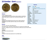 1980 Belgium Ghent Gent 25 Gandae trade token pendant Gravensteen medieval castle Counts of East Flanders river Lys Bruges Liege Limbourg Bilstain Wallonia Namur Charleroi Schaerbeek Mechelen n003559