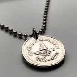 1986 Nepal 10 Paisa coin pendant Himalayas Mount Everest flags kukris royal headdress Gorakhnath paduka footprints Kathmandu Pokhara n003565