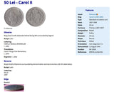 1937 Romania 50 Lei coin pendant royal shield golden eagle Bucharest Wallachia Moldavia Bukovina Sibiu Iasi Craiova Brasov Galati n003572