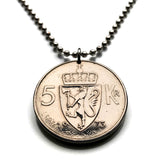 1964 Norwegen Norge 5 Kronen Münzanhänger Löwe Den norske løve Oslo Bergen Vikings Bokmål Nynorsk Skandinavisch Stavanger Sandnes Trondheim Nordic Fredrikstad Tromsø Vestre Aker Norsemen Vikings n002405