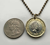 2016 United Kingdom Great Britain 1 Pound coin pendant English Tudor rose England Welsh leek Wales Scottish thistle Scotland Irish shamrock Northern Ireland British crown Queen Elizabeth II London Cardiff Edinburgh Belfast Manchester Bristol Derry n002257
