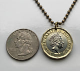 2016 United Kingdom Great Britain 1 Pound coin pendant English Tudor rose England Welsh leek Wales Scottish thistle Scotland Irish shamrock Northern Ireland British crown Queen Elizabeth II London Cardiff Edinburgh Belfast Manchester Bristol Derry n002257