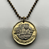 2016 United Kingdom Great Britain 1 Pound coin pendant English Tudor rose England Welsh leek Wales Scottish thistle Scotland Irish shamrock Northern Ireland British crown Queen Elizabeth II London Cardiff Edinburgh Belfast Manchester Bristol Derry n002257
