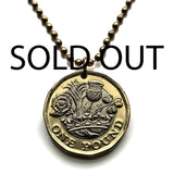 2016 United Kingdom Great Britain 1 Pound coin pendant English Tudor rose England Welsh leek Wales Scottish thistle Scotland Irish shamrock Northern Ireland British crown Queen Elizabeth II London Cardiff Edinburgh Belfast Manchester Bristol Derry n002257