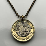 2016 United Kingdom Great Britain 1 Pound coin pendant English Tudor rose England Welsh leek Wales Scottish thistle Scotland Irish shamrock Northern Ireland British crown Queen Elizabeth II London Cardiff Edinburgh Belfast Manchester Bristol Derry n002257