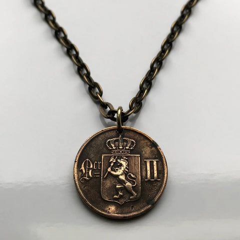 1884 Norway Norge Noreg 2 Ore coin pendant necklace jewelry Norwegian lion Den norske løve Oslo Bergen Stavanger Sandnes Bokmål Nynorsk Fredrikstad/Sarpsborg Tromsø Vestre Aker Bodø Viken Trondheim Drammen Scandinavian Nordic n000342