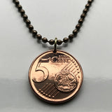 2008 Austria Osterreich 5 Euro Cents coin pendant Mountain Cowslip Auricula Alpine flower bear's ear plant Vienna Graz Linz Salzburg Innsbruck Styria Carinthia Sankt Polten Wels Villach Tyrol n003587