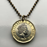 2016 United Kingdom Great Britain 1 Pound coin pendant English Tudor rose England Welsh leek Wales Scottish thistle Scotland Irish shamrock Northern Ireland British crown Queen Elizabeth II London Cardiff Edinburgh Belfast Manchester Bristol Derry n002257