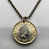 2016 United Kingdom Great Britain 1 Pound coin pendant English Tudor rose England Welsh leek Wales Scottish thistle Scotland Irish shamrock Northern Ireland British crown Queen Elizabeth II London Cardiff Edinburgh Belfast Manchester Bristol Derry n002257