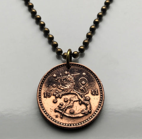 1943 Finland Suomi 1 Markka coin pendant World War 2 era Finnish lion Finns Finnic Helsinki Kuopio Nordic Savonlinna Mikkeli Lappeenranta Bothnia n001502