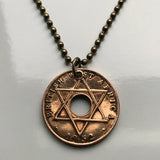 1952 British West Africa 1/2 Penny coin pendant Nigeria Ghana Gambia Sierra Leone hexagram star of David Seal of Solomon Freetown Bo Kenema Makeni Gold Coast Accra Abuja Lagos Kano Ibadan Benin Port Harcourt Banjul Serekunda Kumasi Tamale Takoradi n003472