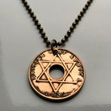 1952 British West Africa 1/2 Penny coin pendant Nigeria Ghana Gambia Sierra Leone hexagram star of David Seal of Solomon Freetown Bo Kenema Makeni Gold Coast Accra Abuja Lagos Kano Ibadan Benin Port Harcourt Banjul Serekunda Kumasi Tamale Takoradi n003472