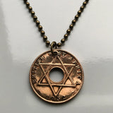 1952 British West Africa 1/2 Penny coin pendant Nigeria Ghana Gambia Sierra Leone hexagram star of David Seal of Solomon Freetown Bo Kenema Makeni Gold Coast Accra Abuja Lagos Kano Ibadan Benin Port Harcourt Banjul Serekunda Kumasi Tamale Takoradi n003472