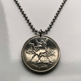 1956 Sudan 10 Qirsh coin pendant necklace Sudanese jewelry camel postman Khartoum Omdurman Nyala Port Sudan Nubian pyramids Meroë El-Obeid El-Gadarif Al-Fashir Shendi Wau The Sahel African arab Islam n003239